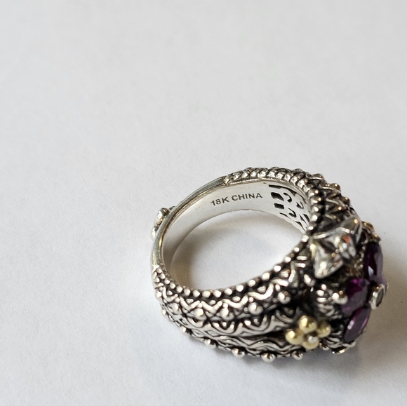 Barbara Bixby Rhodolite Garnet & White Sapphire Ring, Silver & 18k Gold Size 6! - Picture 11 of 11